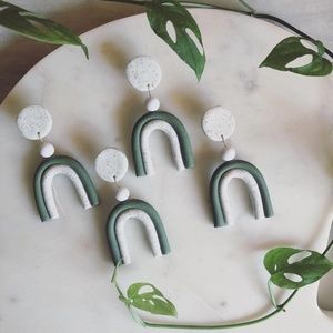 Forest Green/Granite Rainbow Clay Earrings